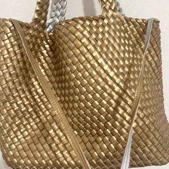 Woven Golden Faux Leather Tote - Picture 1 of 6